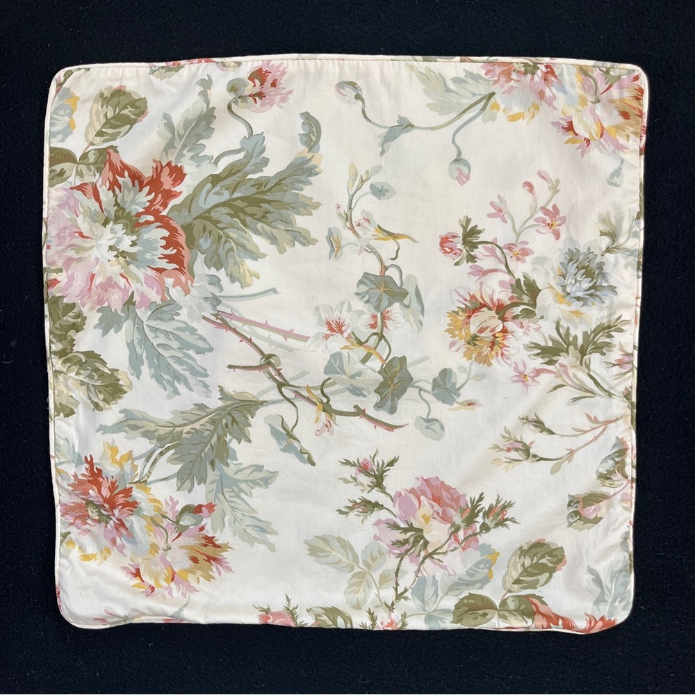 Ralph Lauren Wentworth Floral Accent Throw Pillow Cover Ivory 17” Sateen Cotton